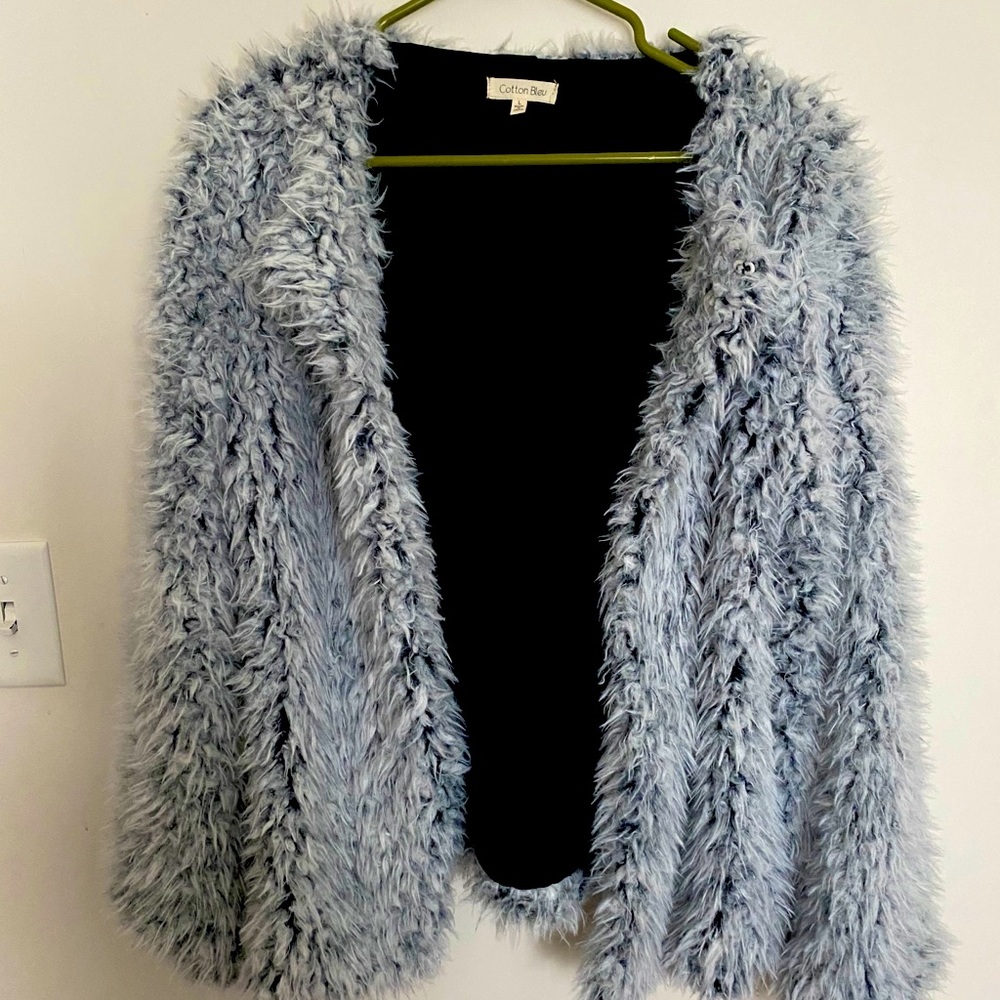 Grey/Blue Faux Fur Coat